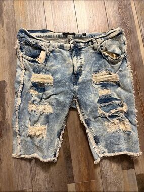Another Hype Piece Men's Distressed Acid Wash Blue Denim Shorts Y2K size 38
